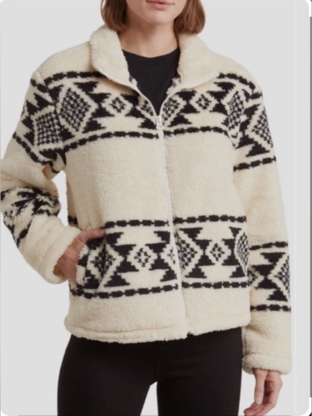 Lucky Brand Geo Print Faux Fur Zip Jacket